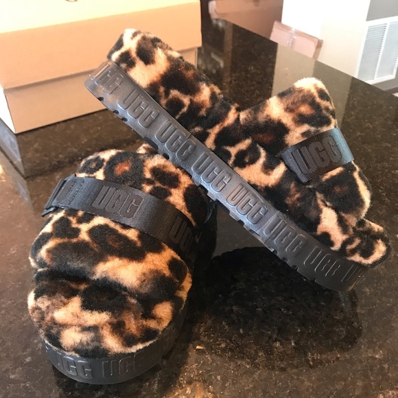 UGG Shoes - New UGG Fluffita Panther Print Slippers, Leopard Print Slides, Caramel Slip Ons